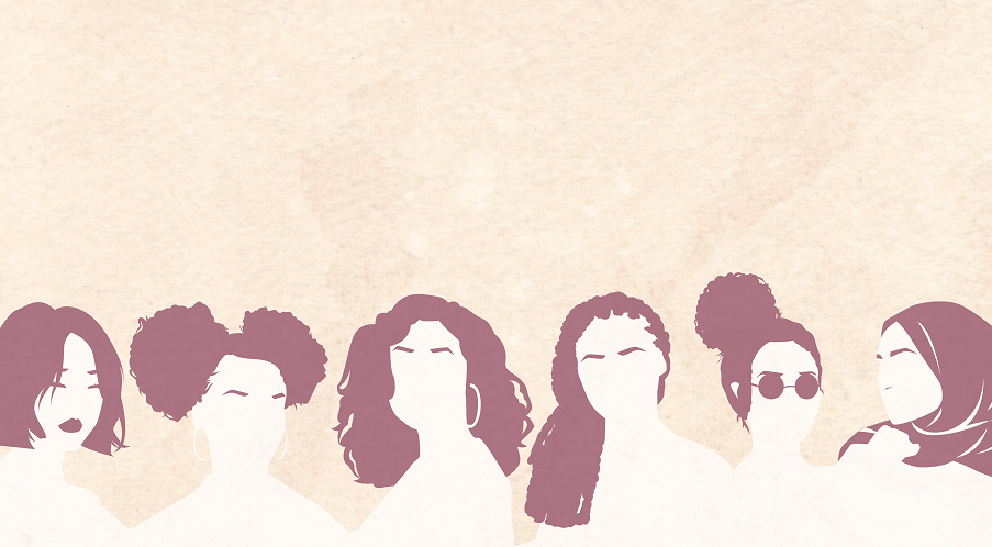 Illustration of six women of different ethnicities standing together