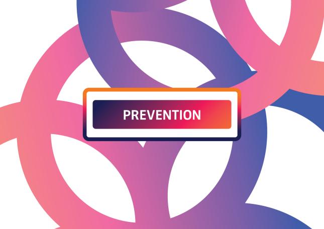 The word 'prevention' written against pink, orange and purple swirling lines