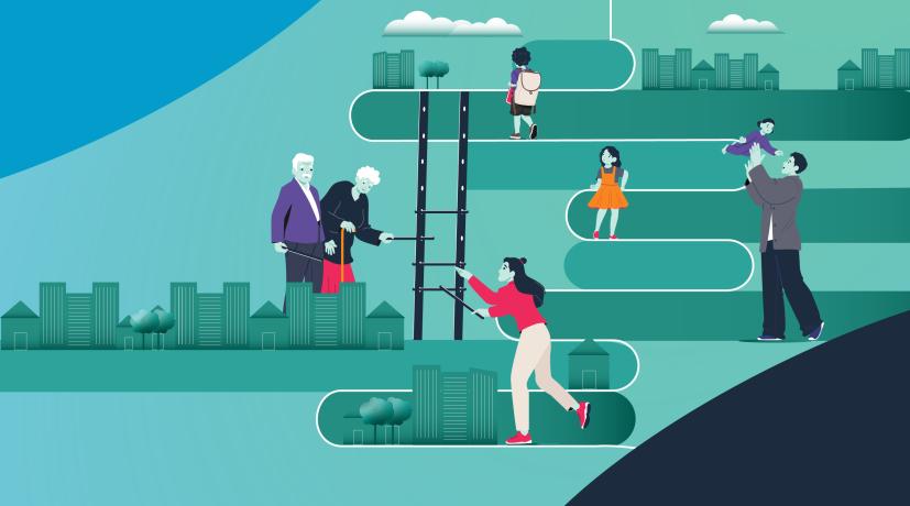 Illustration of men and women, boys and girls in the various stages of life