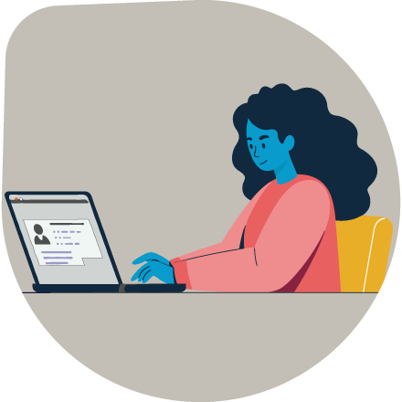 Illustration of a woman working on a laptop.