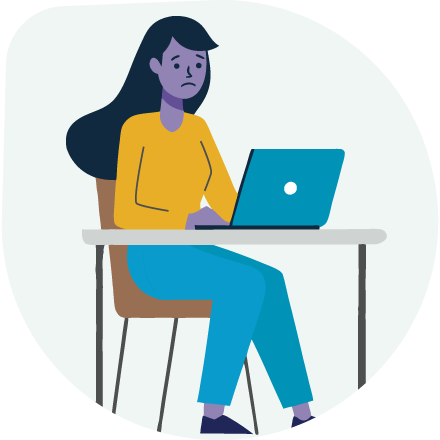 Illustration of an unhappy woman working on a laptop.