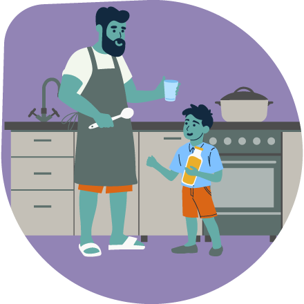 Illustration of a dad and his son while cooking.