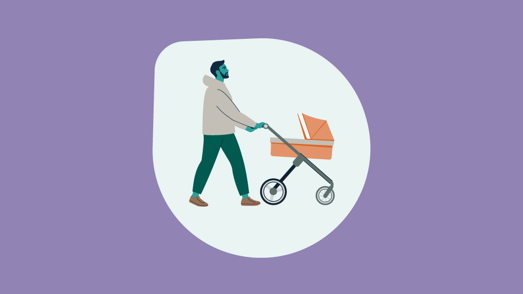 Illustration of a dad walking with a stroller.