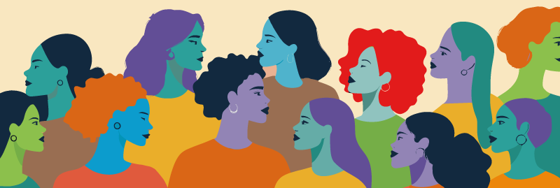 Colorful illustration of women's portraits.