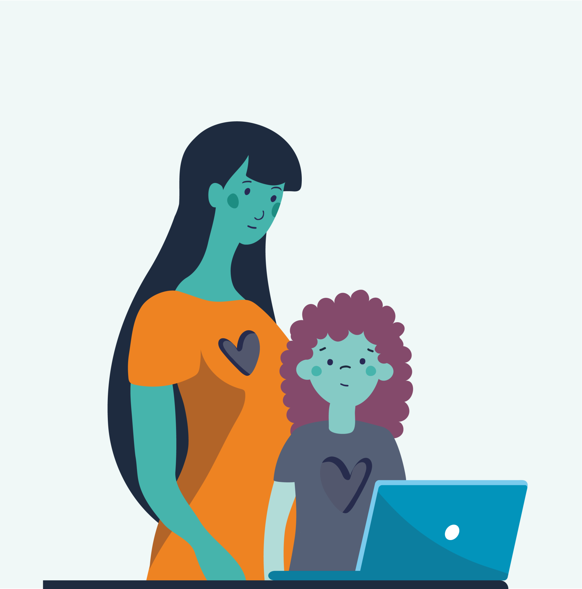 Woman and girl watching a laptop screen