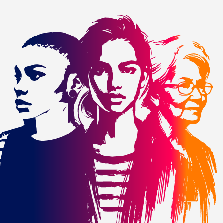 Portraits of three women with differences in age and ethnicity.