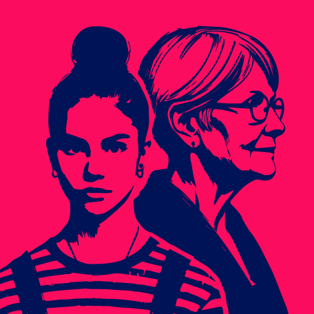 Portraits of two women with different ages.