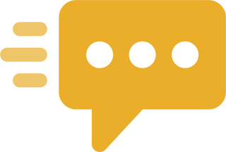 Icon of a yellow speech bubble with three white circles inside it and three yellow horizontal lines on its left
