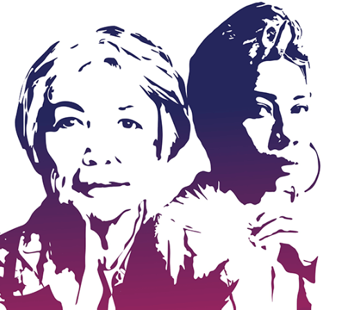 An older and younger woman looking solemn