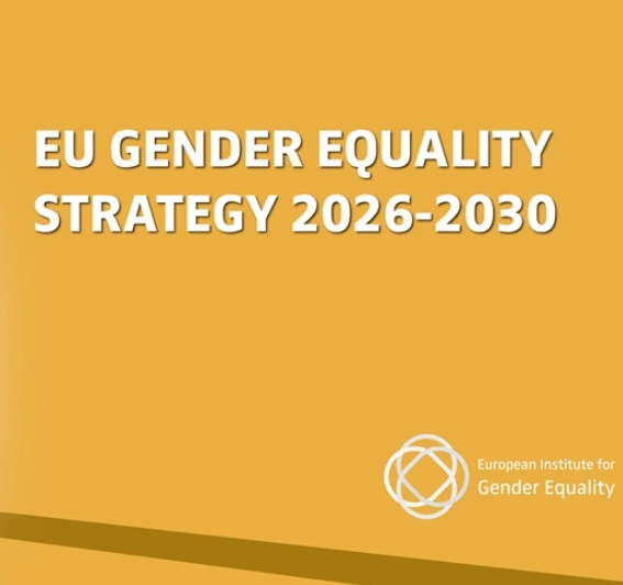 "EU Gender Equality Strategy 2026-2030" written in white on an orange background