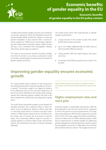 Economic benefits of gender equality in the EU: Economic benefits of gender equality in the EU policy context