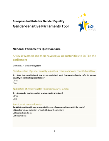 Gender-sensitive Parliaments Tool - National Parliaments Questionnaire