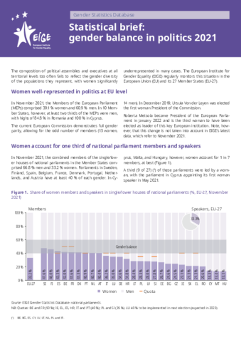 Statistical brief: gender balance in politics 2021