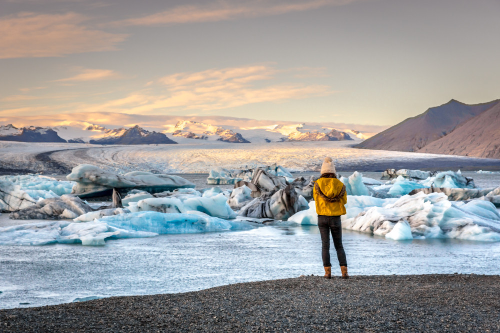 women facing an iceberg