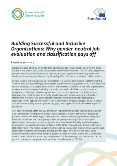 Building Successful and Inclusive Organisations: Why gender-neutral job evaluation and classification pays off