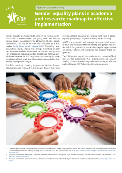 Gender equality plans in academia and research: roadmap to effective implementation